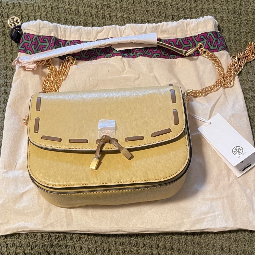 Tory Burch Mustard Crossbody Bag with Gold Chain